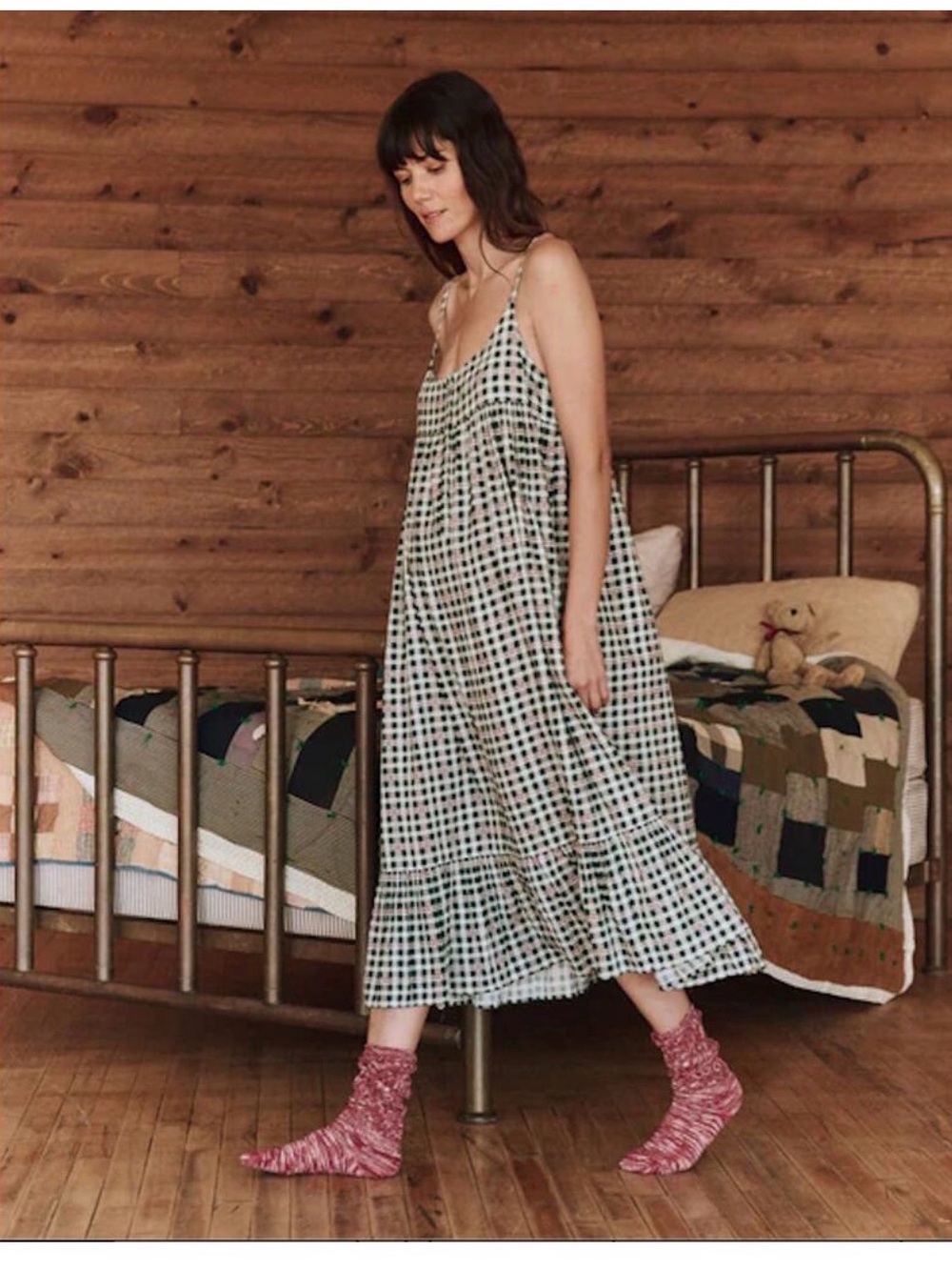THE GREAT SLEEP Ruffle Tank Night Dress Winter Pine Plaid M 2